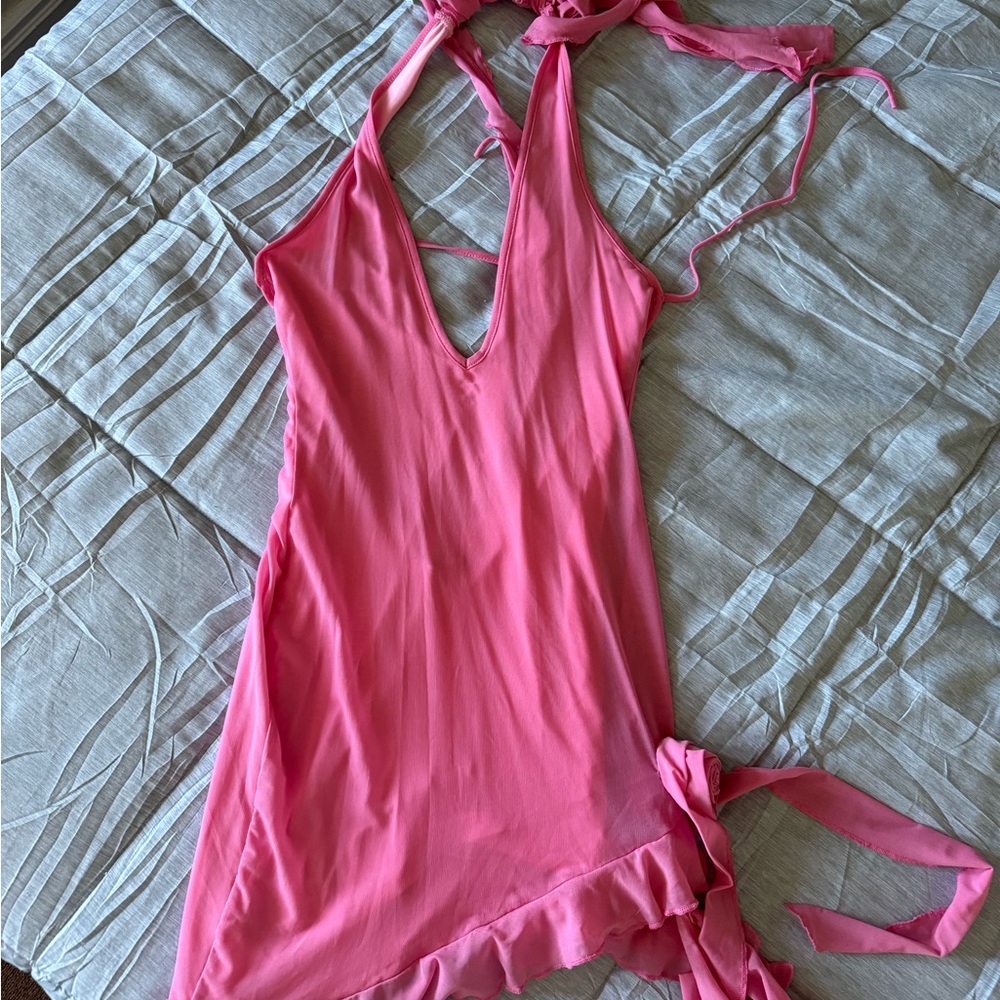 Lola Pink Mesh Ruffle Mini Dress - Picture 12 of 12
